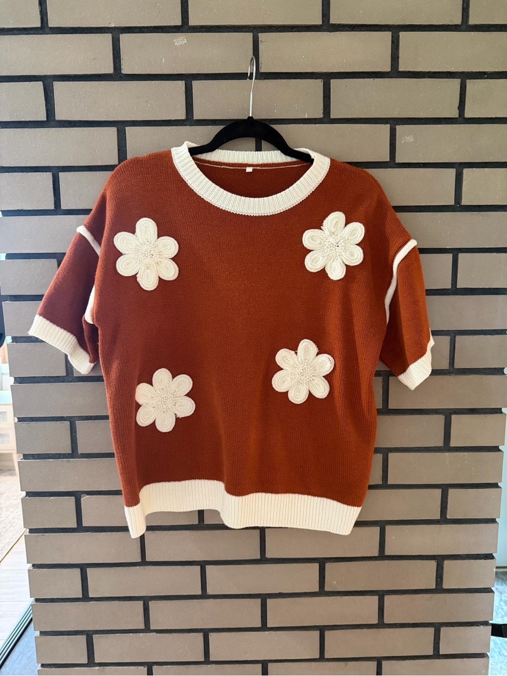Bold Retro Flower Beaded Cropped Sweater